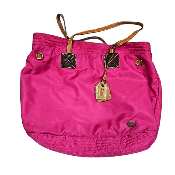 Dooney & Bourke Vintage Y2K Hot Pink Nylon Drawstring Bucket Shoulder Bag Purse - Picture 1 of 16